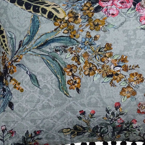 Homeroots 14" X 20" Green And Yellow Floral Zippered Handmade Cotton Blend Throw Pillow With Pom Poms   482294