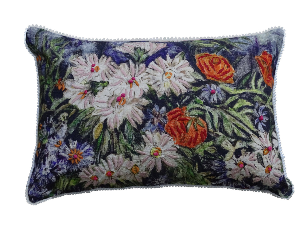 Homeroots 14" X 20" Blue And White Floral Zippered Handmade Cotton Blend Throw Pillow   482295