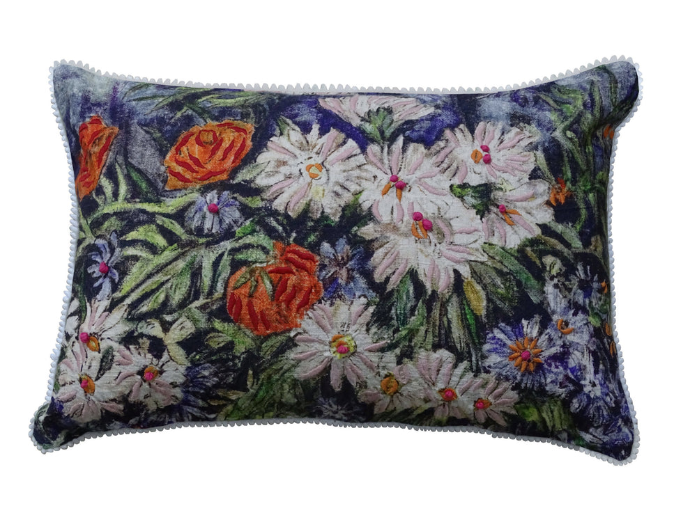 Homeroots 14" X 20" Blue And White Floral Zippered Handmade Cotton Blend Throw Pillow   482295