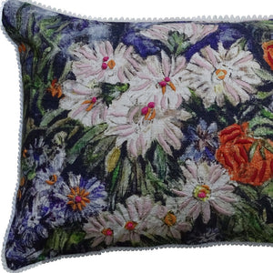 Homeroots 14" X 20" Blue And White Floral Zippered Handmade Cotton Blend Throw Pillow   482295