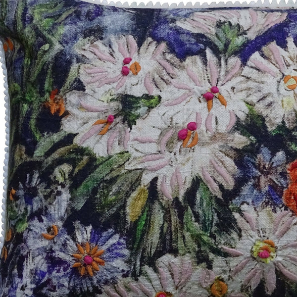 Homeroots 14" X 20" Blue And White Floral Zippered Handmade Cotton Blend Throw Pillow   482295