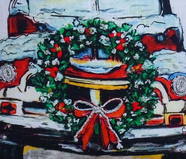 Homeroots 18" X 18" Red And Green Handmade Christmas Car Throw Pillow With Pom Poms   482298