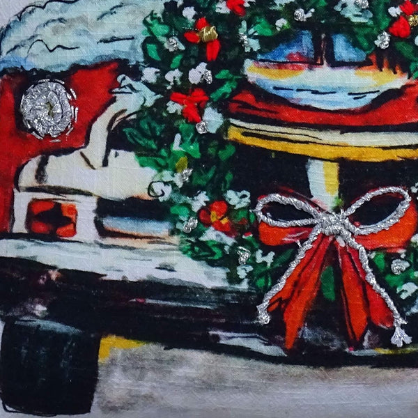 Homeroots 18" X 18" Red And Green Handmade Christmas Car Throw Pillow With Pom Poms   482298