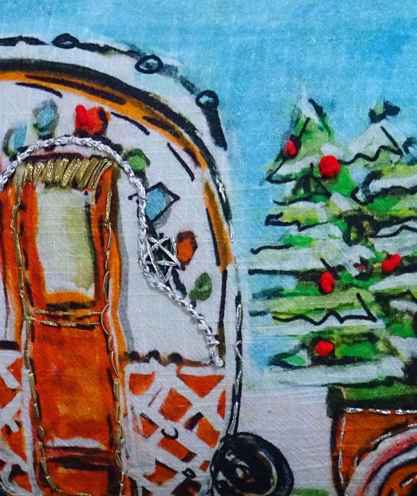 Homeroots 14" X 20" Red And Blue Christmas Holiday Van Throw Pillow   482299