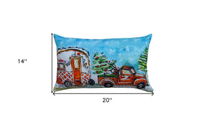 Homeroots 14" X 20" Red And Blue Christmas Holiday Van Throw Pillow   482299