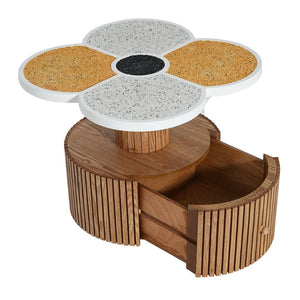 English Elm Unique Clover Shaped Stone Texture Side Table with Drawer Organic Sculptural Accent N770P355454N