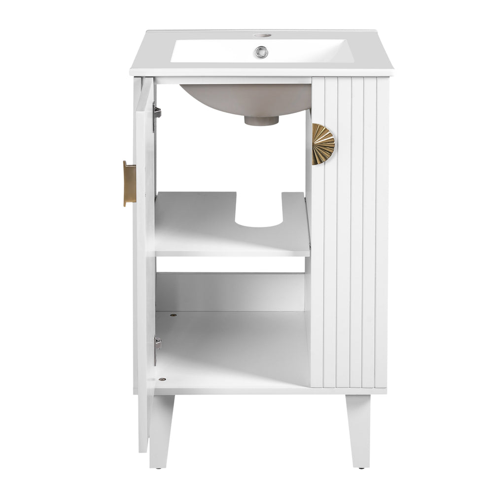 English Elm 20-inch French Style Bathroom Vanity with Integrated Ceramic Sink, Carved Accents & Soft-Close Door White N710P330971K