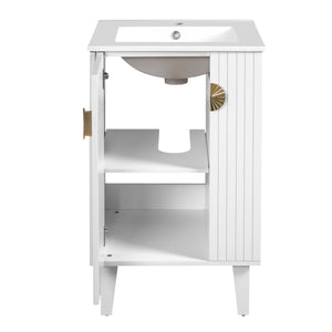 English Elm 20-inch French Style Bathroom Vanity with Integrated Ceramic Sink, Carved Accents & Soft-Close Door White N710P330971K