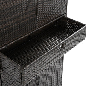 English Elm K&k Tall Arched Pe Rattan Outdoor Storage Cabinet with Adjustable Shelves and Steel Frame Brown+Black N707P420102D