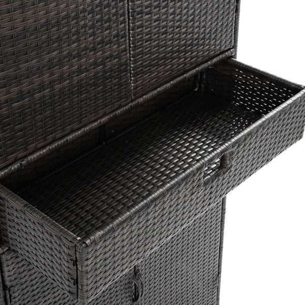 English Elm K&k Tall Arched Pe Rattan Outdoor Storage Cabinet with Adjustable Shelves and Steel Frame Brown+Black N707P420102D