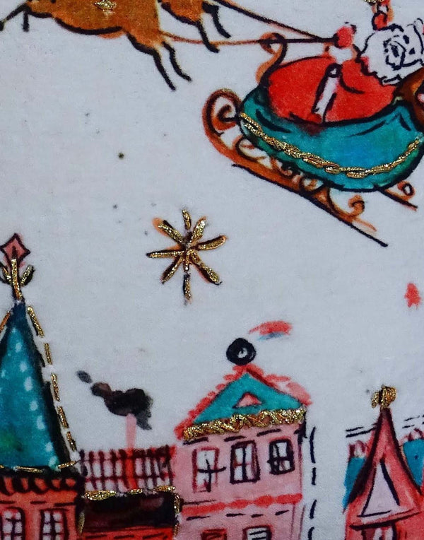 Homeroots 18" X 18" Red And Green Christmas Santa And Reindeer Throw Pillow With Pom Poms   482300