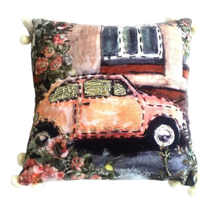 Homeroots 12" Pink And Green Floral Cotton Blend Throw Pillow With Embroidered Pom-poms And Textured   482303