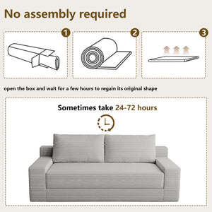 English Elm 70.87" Loveseat Sofa Bed Convertible, Corduroy Memory Foam Deep Seat, No Assembly, Antique Grey White T3936P386184