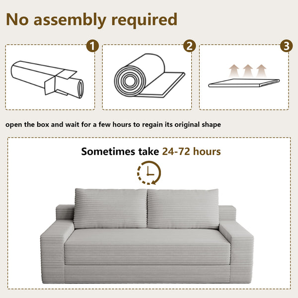 English Elm 70.87" Loveseat Sofa Bed Convertible, Corduroy Memory Foam Deep Seat, No Assembly, Antique Grey White T3936P386184