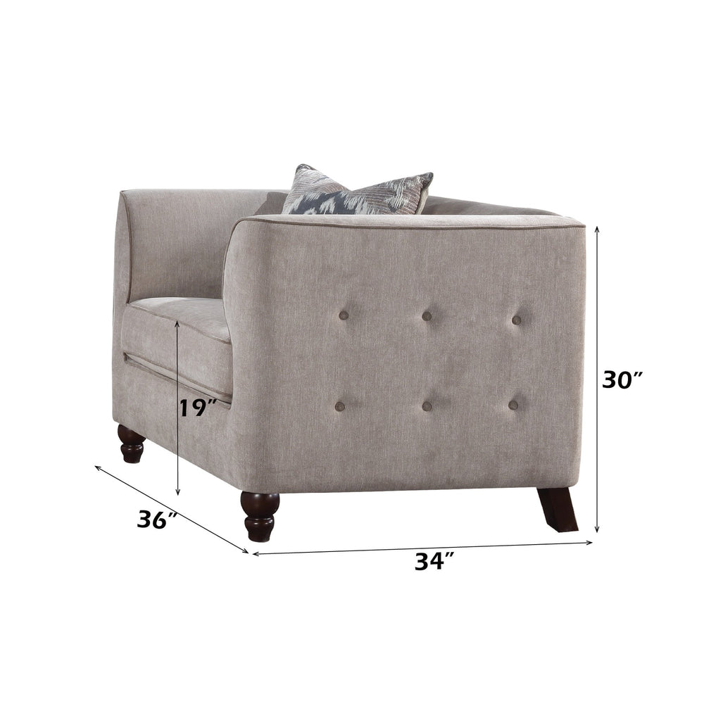 English Elm Cyndi Tan Velvet Chair with Pillow — Button Tufted Back & Arms, Pocket Coil Seat, Espresso Legs B2726P401437