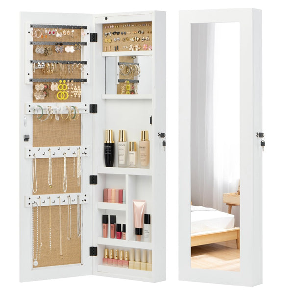 English Elm Solid Wood Wall Mounted Jewelry Armoire with Led Lighting and Full Length Mirror W2640P454224