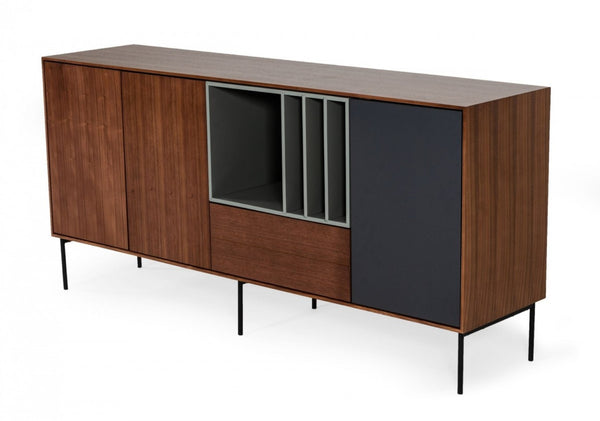 HomeRoots Urban Multi-Tone 71" Buffet Server with Ample Storage, Modern Metal Legs, and Versatile Design 482349