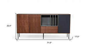 HomeRoots Urban Multi-Tone 71" Buffet Server with Ample Storage, Modern Metal Legs, and Versatile Design 482349