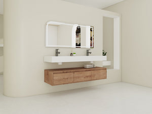 English Elm 60 Inch Wall-Mounted Modern Bathroom Vanity With Dual Resin Sinks, Soft Close Drawers & Chic Design W999S00356