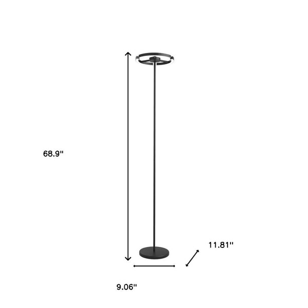HomeRoots 69" Color Changing LED Floor Lamp - Modern Black Column Design with Adjustable Head for Ambiance 482363