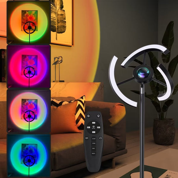HomeRoots 69" Color Changing LED Floor Lamp - Modern Black Column Design with Adjustable Head for Ambiance 482363