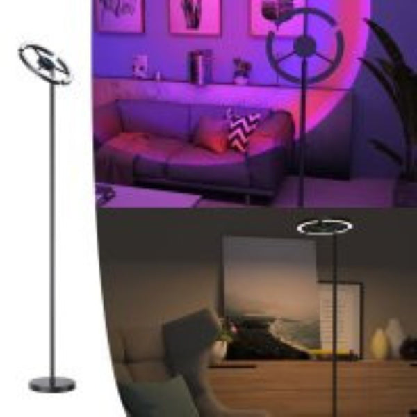 HomeRoots 69" Color Changing LED Floor Lamp - Modern Black Column Design with Adjustable Head for Ambiance 482363