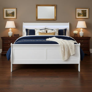 White Geometric Carved Solid Wood King Bed Elegant Bedroom Statement Piece