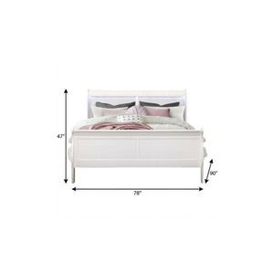 HomeRoots White Geometric Carved Solid Wood King Bed Elegant Bedroom Statement Piece 482382