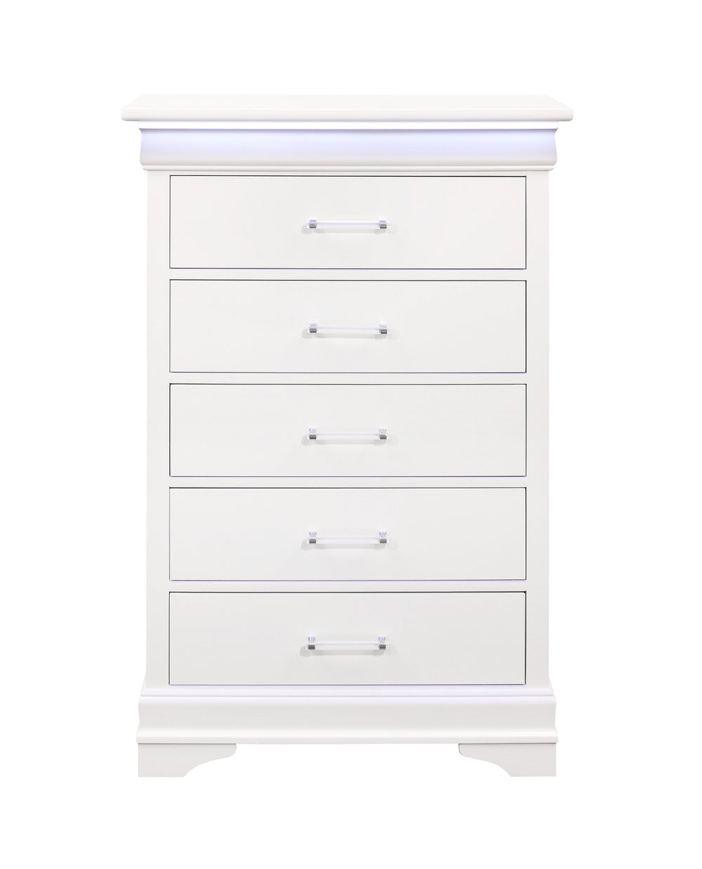 Homeroots 16" White Solid Wood Five Drawer Chest With Led Lighting  Solid Wood 482388