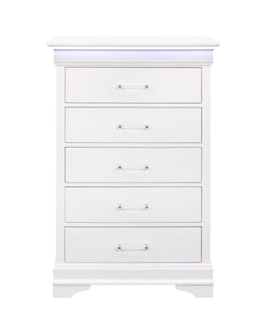 Homeroots 16" White Solid Wood Five Drawer Chest With Led Lighting  Solid Wood 482388