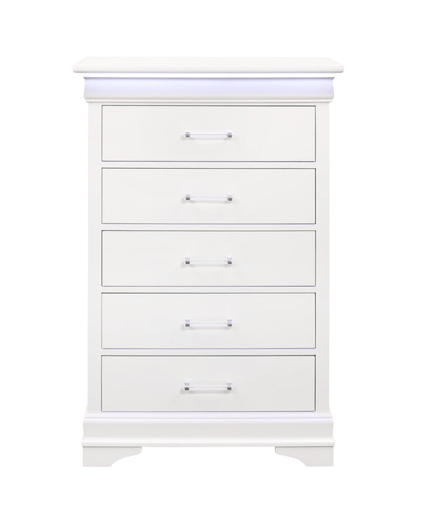 Homeroots 16" White Solid Wood Five Drawer Chest With Led Lighting  Solid Wood 482388
