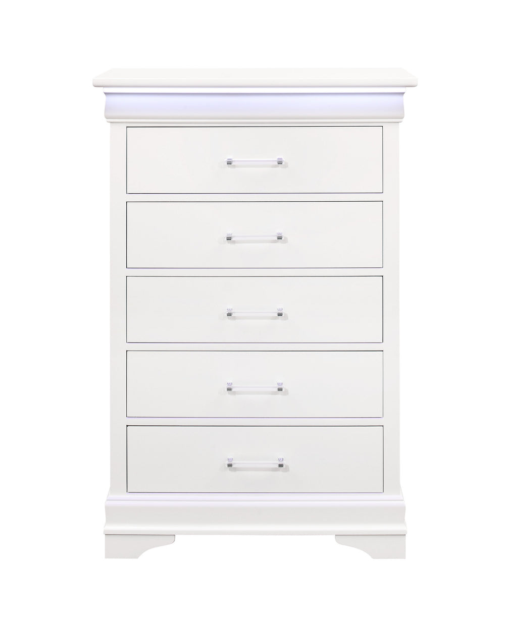 Homeroots 16" White Solid Wood Five Drawer Chest With Led Lighting  Solid Wood 482388