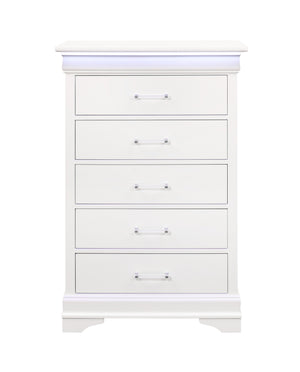 Homeroots 16" White Solid Wood Five Drawer Chest With Led Lighting  Solid Wood 482388