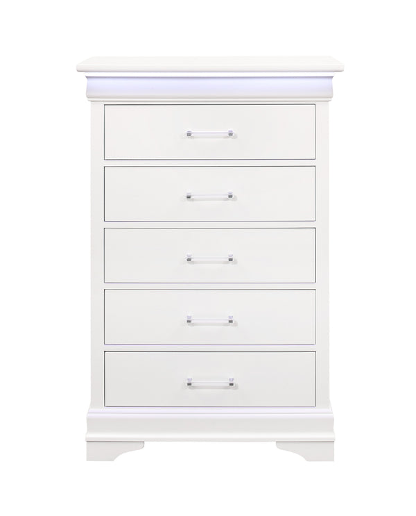 Homeroots 16" White Solid Wood Five Drawer Chest With Led Lighting  Solid Wood 482388