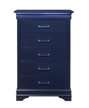 Homeroots 16" Blue Solid Wood Five Drawer Chest With Led Lighting  Solid And Manufactured Wood 482389