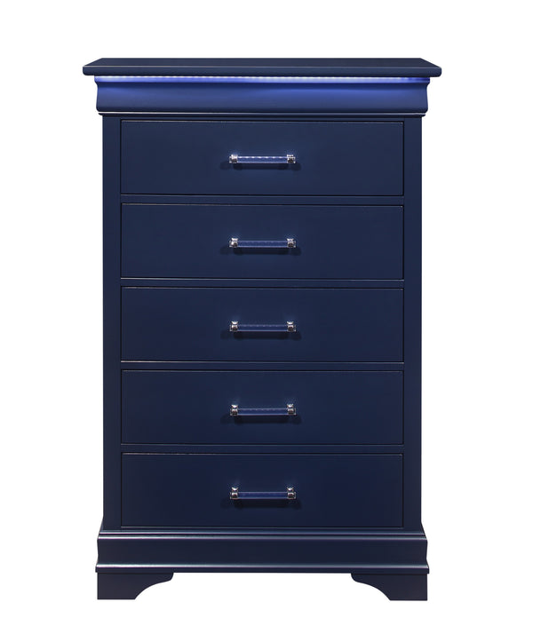 Homeroots 16" Blue Solid Wood Five Drawer Chest With Led Lighting  Solid And Manufactured Wood 482389