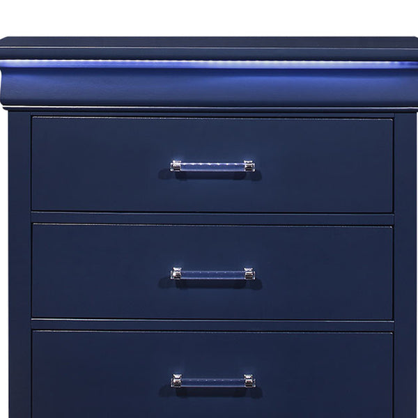 Homeroots 16" Blue Solid Wood Five Drawer Chest With Led Lighting  Solid And Manufactured Wood 482389