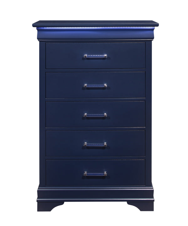 Homeroots 16" Blue Solid Wood Five Drawer Chest With Led Lighting  Solid And Manufactured Wood 482389