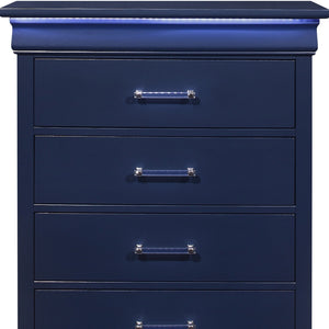 Homeroots 16" Blue Solid Wood Five Drawer Chest With Led Lighting  Solid And Manufactured Wood 482389