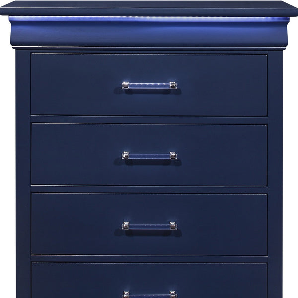 Homeroots 16" Blue Solid Wood Five Drawer Chest With Led Lighting  Solid And Manufactured Wood 482389