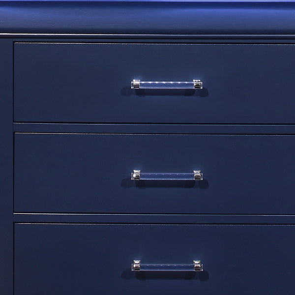 Homeroots 16" Blue Solid Wood Five Drawer Chest With Led Lighting  Solid And Manufactured Wood 482389