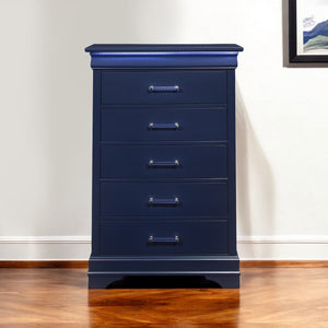 Homeroots 16" Blue Solid Wood Five Drawer Chest With Led Lighting  Solid And Manufactured Wood 482389