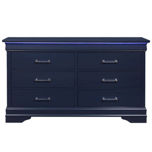 Homeroots 59" Blue Solid Wood Six Drawer Double Dresser  Solid Wood 482390