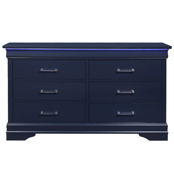 Homeroots 59" Blue Solid Wood Six Drawer Double Dresser  Solid Wood 482390