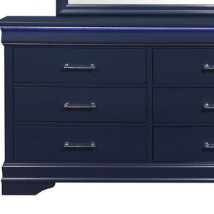 Homeroots 59" Blue Solid Wood Six Drawer Double Dresser  Solid Wood 482390