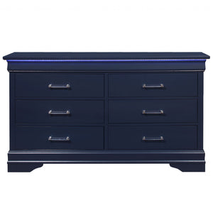 Homeroots 59" Blue Solid Wood Six Drawer Double Dresser  Solid Wood 482390