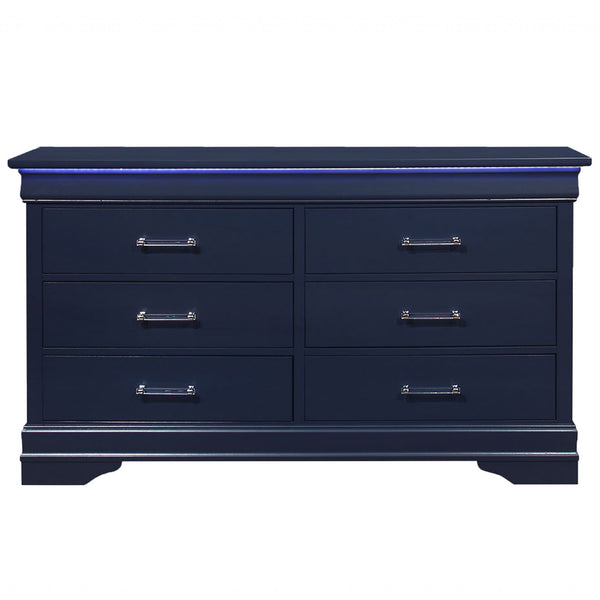 Homeroots 59" Blue Solid Wood Six Drawer Double Dresser  Solid Wood 482390