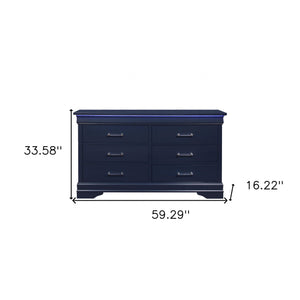 Homeroots 59" Blue Solid Wood Six Drawer Double Dresser  Solid Wood 482390