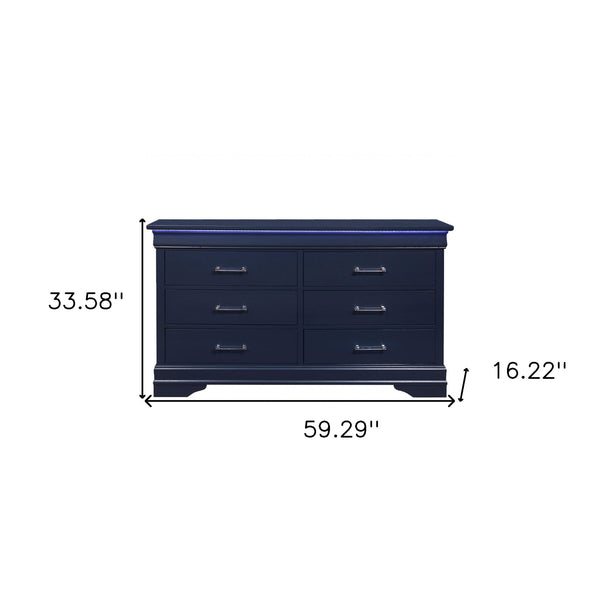Homeroots 59" Blue Solid Wood Six Drawer Double Dresser  Solid Wood 482390