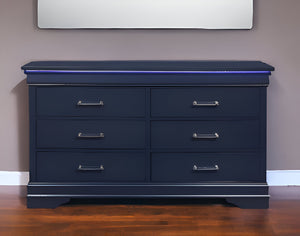 Homeroots 59" Blue Solid Wood Six Drawer Double Dresser  Solid Wood 482390